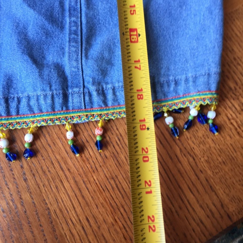 1990s Y2K Nancy Bolen Crop Denim Vest | Embroidered Beaded Western Style Sz 12 - Picture 8 of 8
